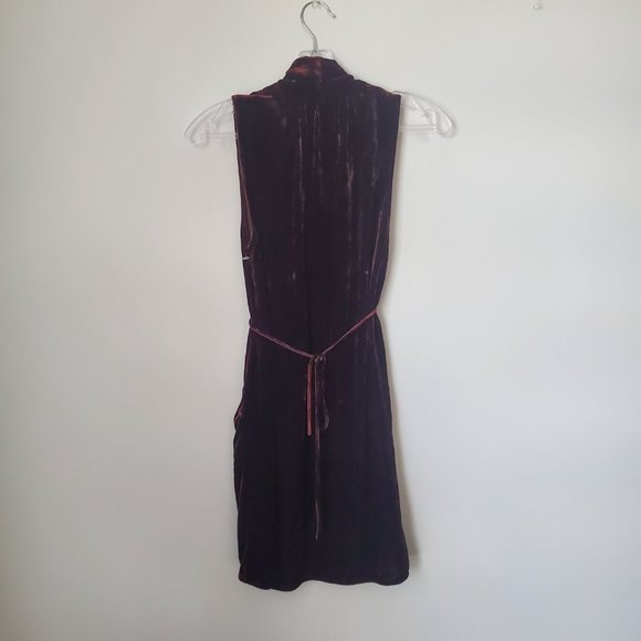 ARTIZIA Rich Silk Velvet Crossover Mini Dress Pockets Tie Belt Evening Boho Chic - Picture 8 of 9